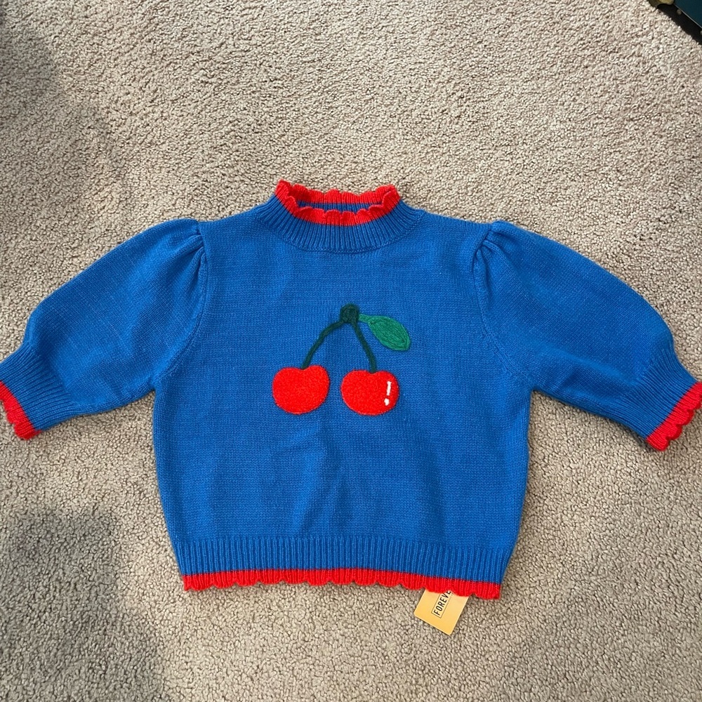 FOREVER 21 Junior Knitted Puff Sleeve Cherry crop Top - Picture 2 of 8